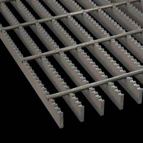 Rejilla de acero Dengtai — rejilla de acero electrosoldada con solera dentada, vista de detalle (foto real de fábrica)